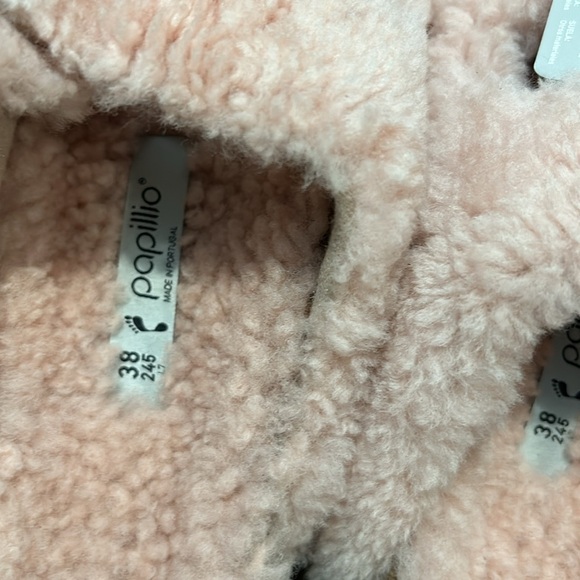 Birkenstock Arizona Big Buckle Shearling Slide Sandal Teddy Crystal Rose Size 38 - Picture 7 of 9